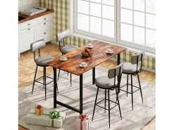 Juego de 4 taburetes de bar, silla alta de cocina con reposapiés y respaldo, para comedor y cocina, piel sintética, color gris