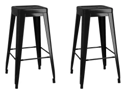 Juego de 2 taburetes de bar apilables de metal negro