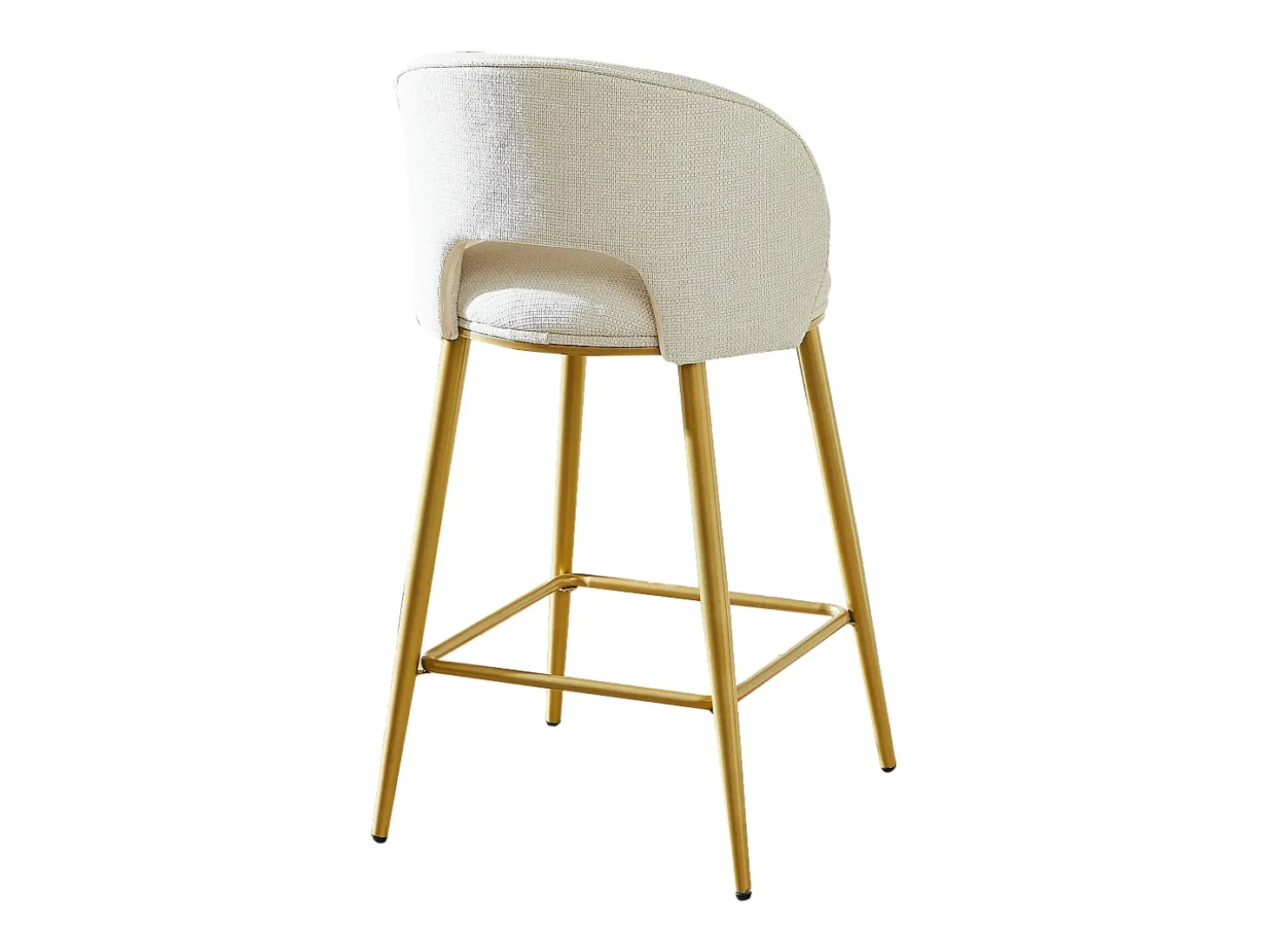 Juego de 2 taburetes de bar de tela beige - Respaldo calado y estructura de metal dorado