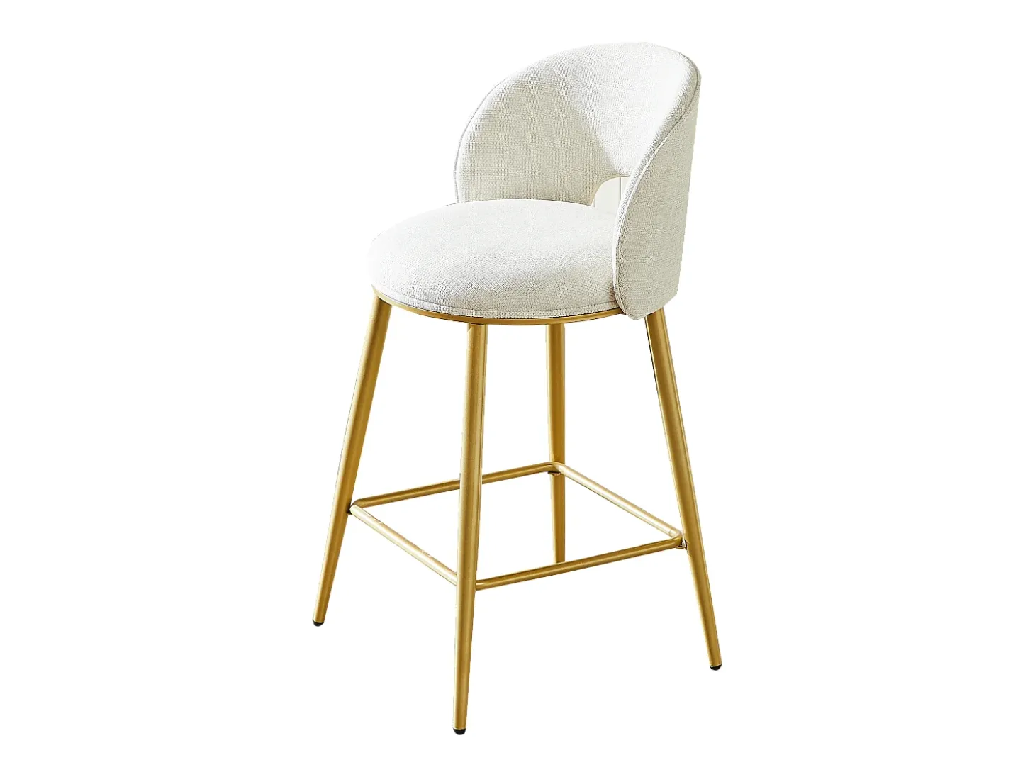 Juego de 2 taburetes de bar de tela beige - Respaldo calado y estructura de metal dorado