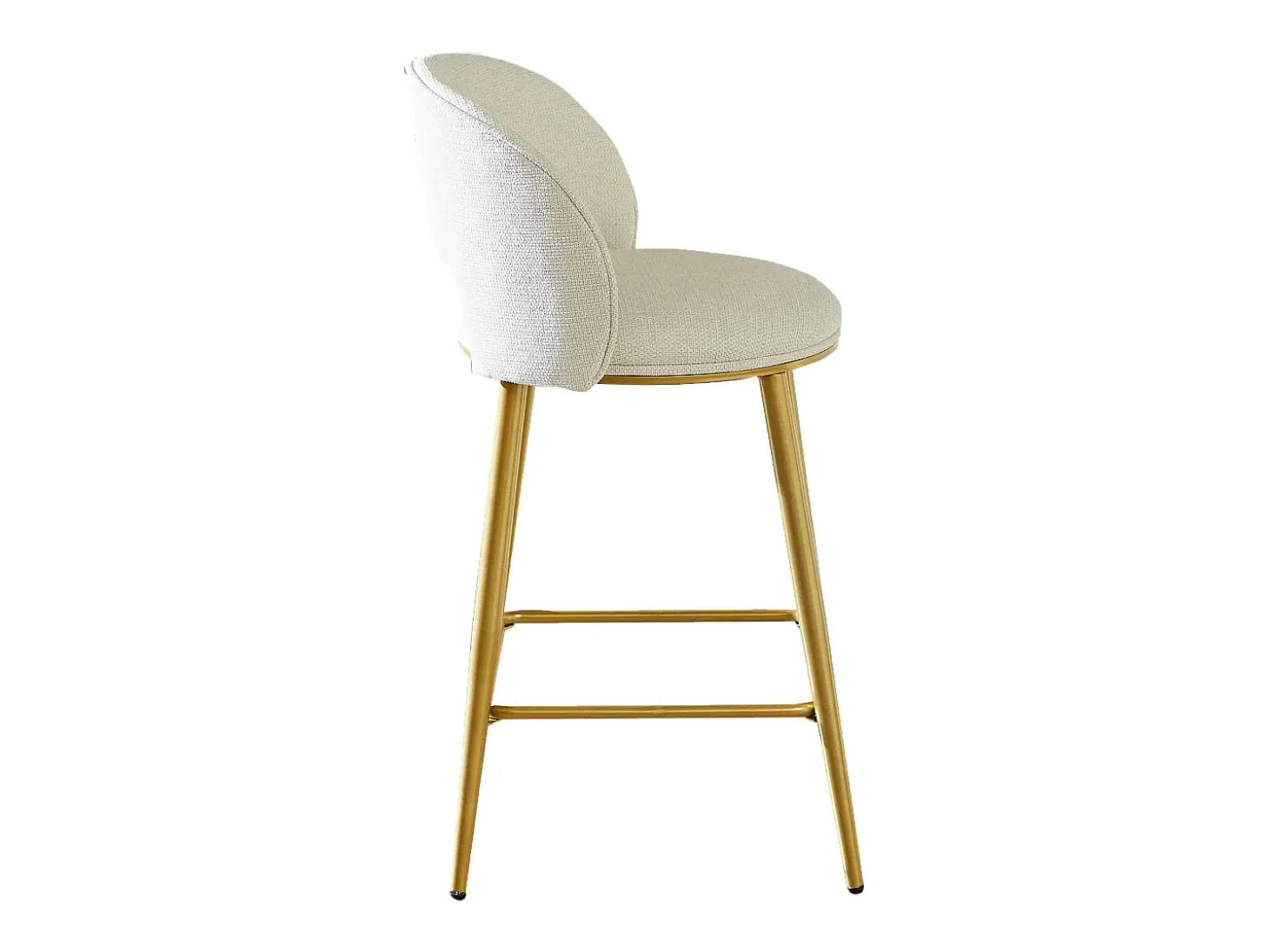 Juego de 2 taburetes de bar de tela beige - Respaldo calado y estructura de metal dorado