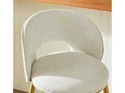 Juego de 2 taburetes de bar de tela beige - Respaldo calado y estructura de metal dorado