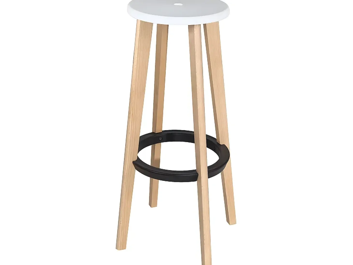 Juego de 2 taburetes de cocina y bar escandinavos redondos, altura de 76 cm, madera de haya clara KIBI (blanco)