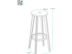 Juego de 2 taburetes de cocina y bar escandinavos redondos, altura de 76 cm, madera de haya clara KIBI (blanco)