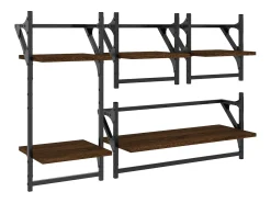Juego de estantes de pared de 4 piezas con barras, roble marrón