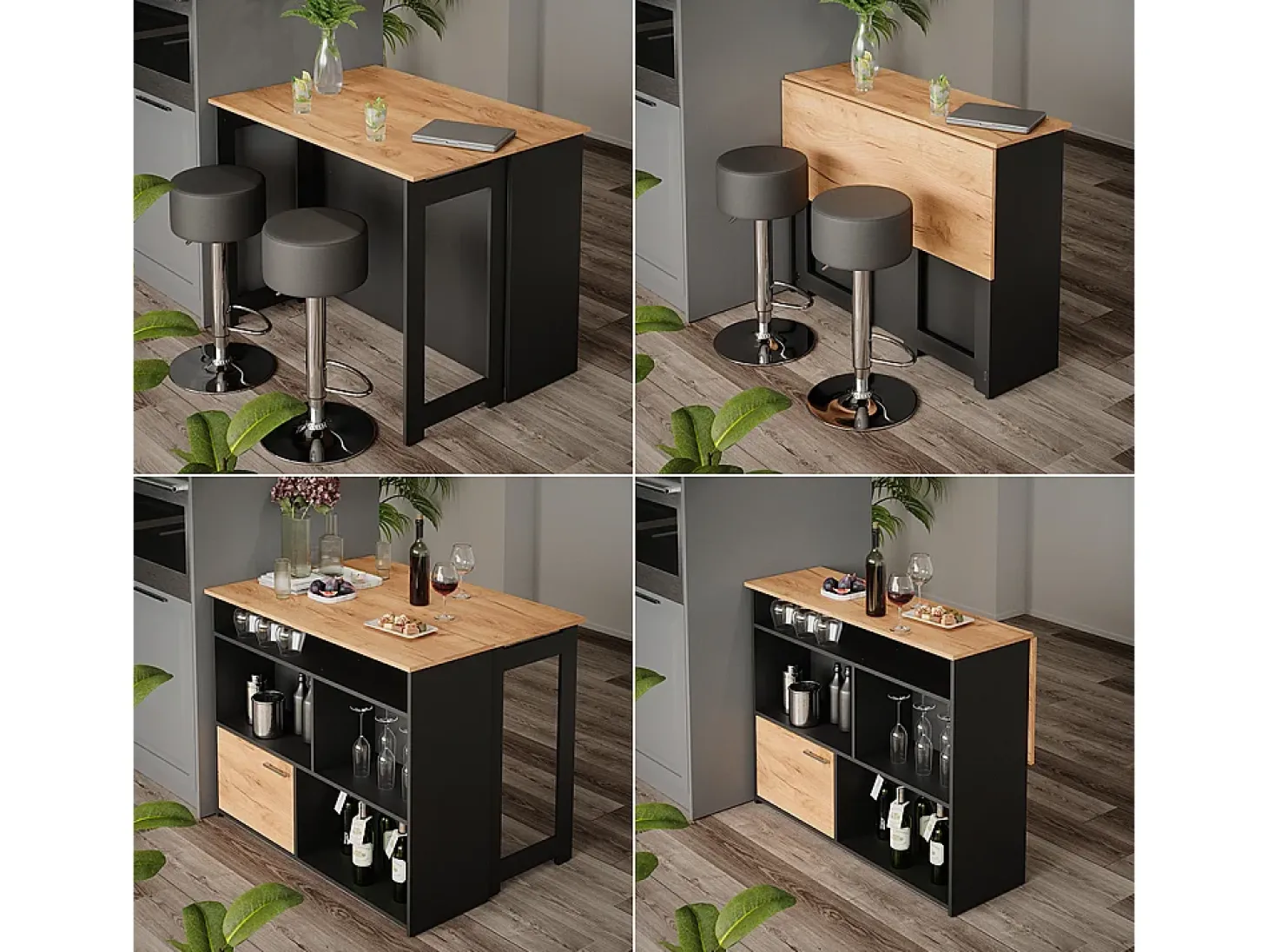 Juego de mesa de bar oro power roble/antracita 116x37x90.5 dominic