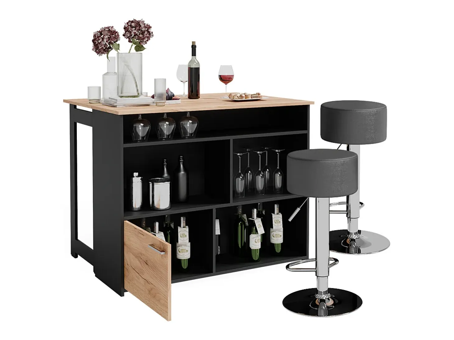 Juego de mesa de bar oro power roble/antracita 116x37x90.5 dominic