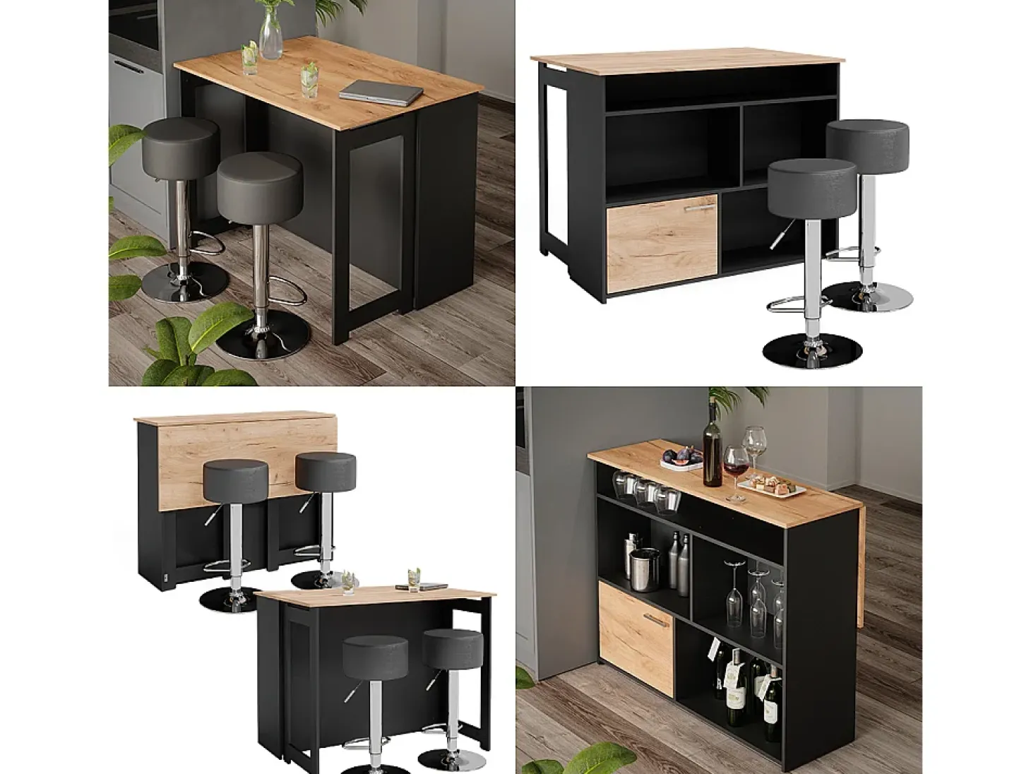 Juego de mesa de bar oro power roble/antracita 116x37x90.5 dominic