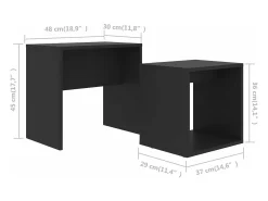 Juego de mesas de centro madera contrachapada negro 48x30x45cm