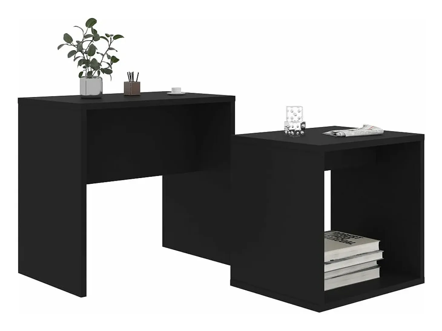 Juego de mesas de centro madera contrachapada negro 48x30x45cm