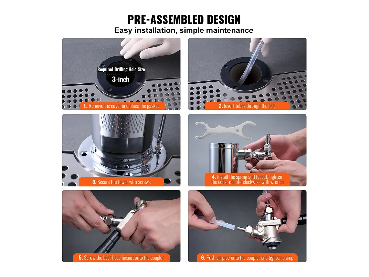 Kit de Columna de Cerveza SucceBuy, Kit de Columna de Cerveza con Doble Grifo, Distribuidor de Cerveza y Bebidas de Acero Inoxidable, para Bar Restaurante