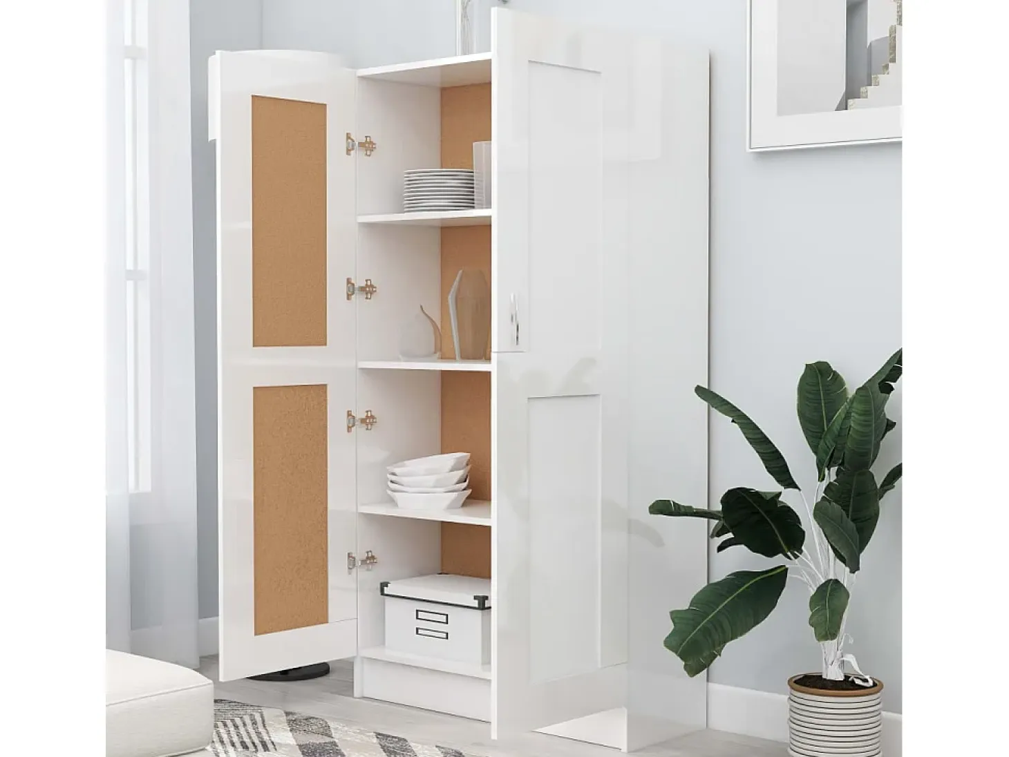 Krimpen aan den IJssel Estantería madera contrachapada blanco brillo 82,5x30,5x150 cm