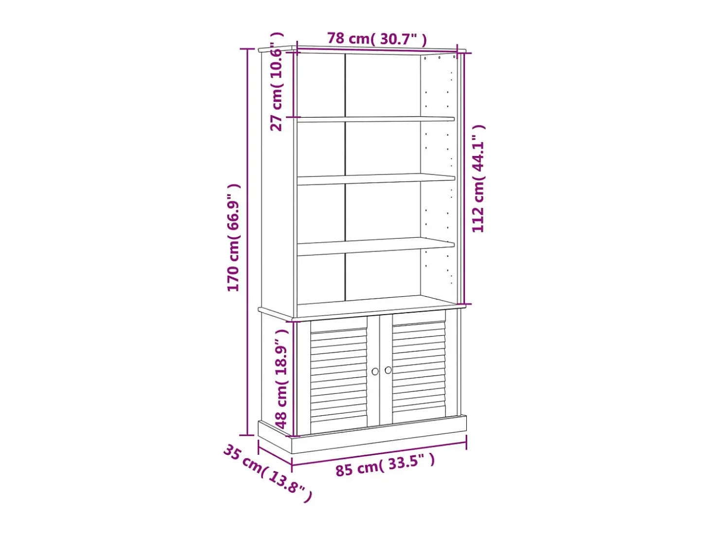Larindor Librería VIGO madera maciza de pino 85x35x170 cm