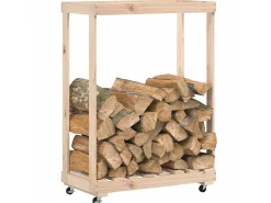 Leñero con ruedas madera maciza de pino 76,5x40x108 cm ES405012
