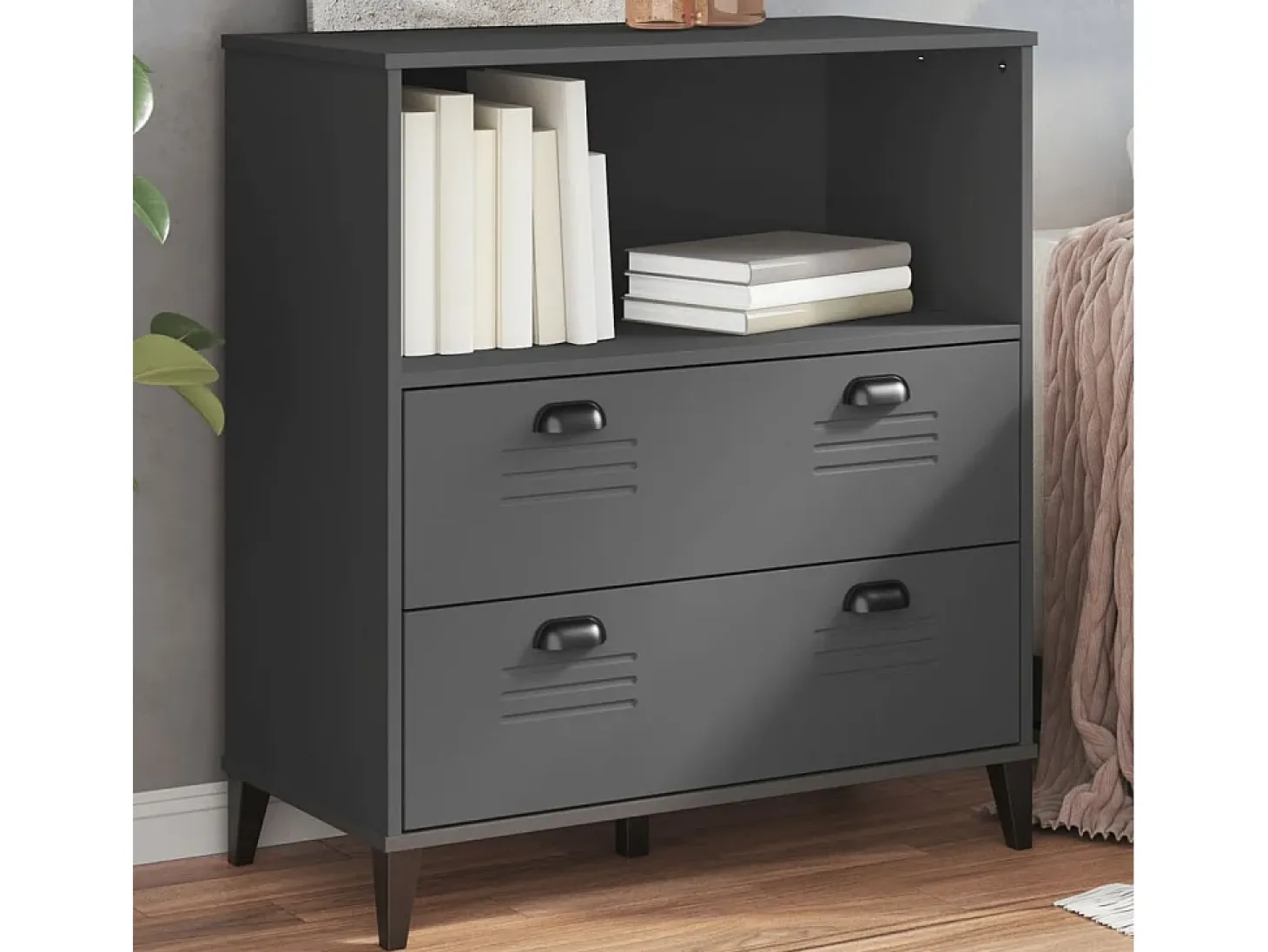 Lene Librería VIKEN madera de ingeniería gris antracita 80x40x90 cm