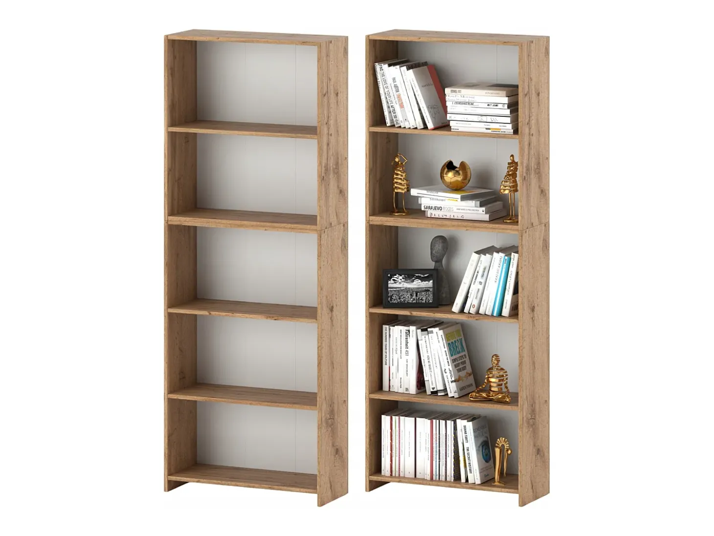 Librería - Estantería multifunción Roble Wotan 5 niveles 70X30x189cm - Para libros, juguetes y accesorios de oficina