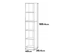 Librería - Estantería multifunción blanca 5 niveles 40X30x189cm - Para libros, juguetes y accesorios de oficina