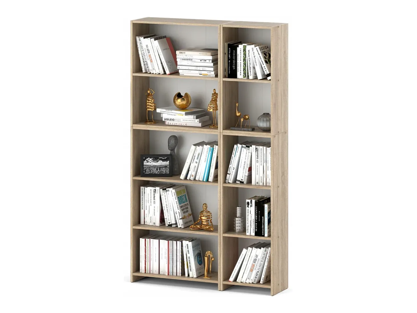 Librería - Estantería multifunción roble Sonoma 5 niveles 10 estantes 110X30x189cm - Para libros, juguetes y accesorios de oficina