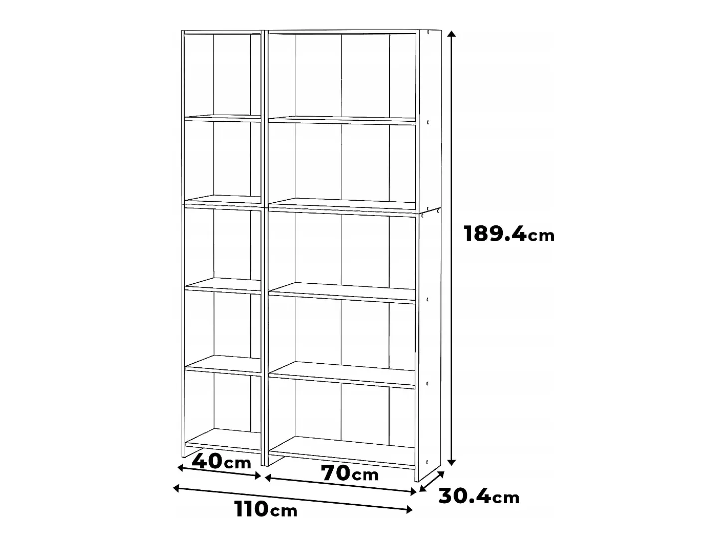 Librería - Estantería multifunción Negra 5 niveles 110X30x189cm - Para libros, juguetes y accesorios de oficina