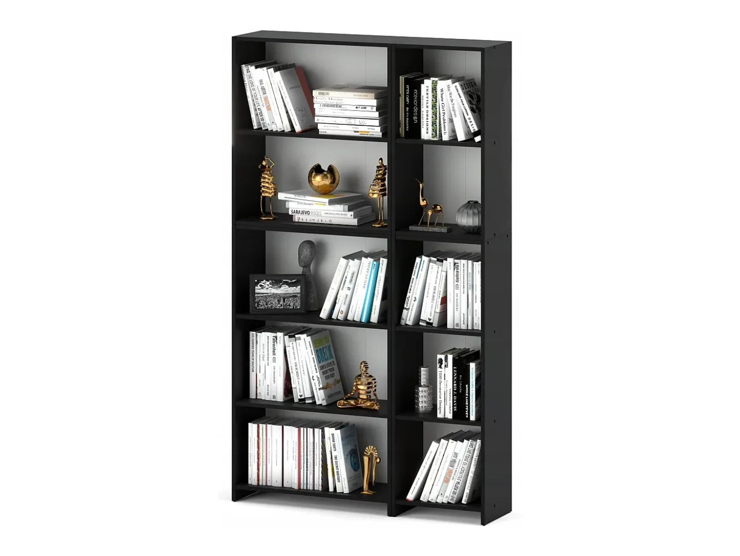 Librería - Estantería multifunción Negra 5 niveles 110X30x189cm - Para libros, juguetes y accesorios de oficina