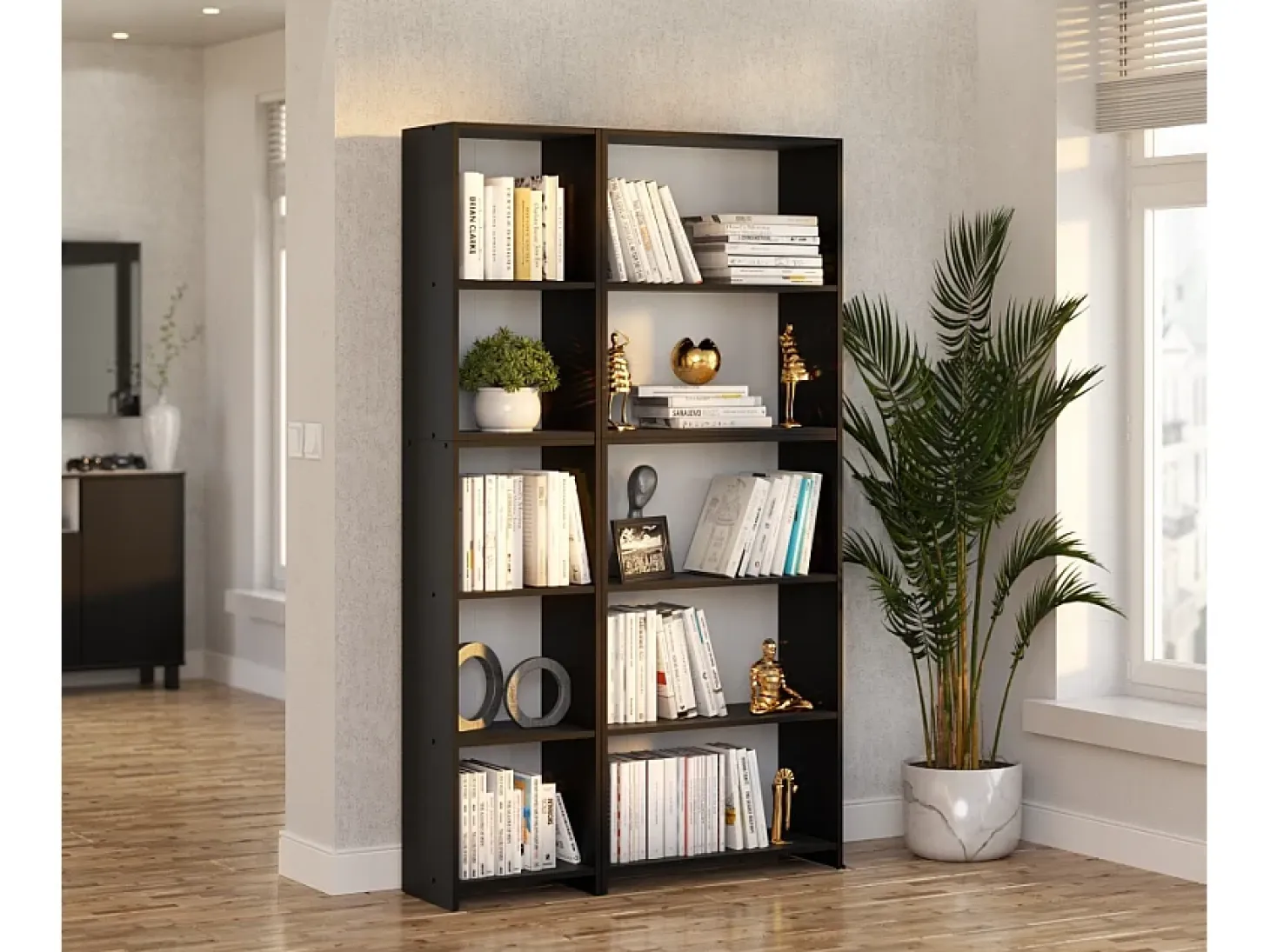 Librería - Estantería multifunción Negra 5 niveles 110X30x189cm - Para libros, juguetes y accesorios de oficina