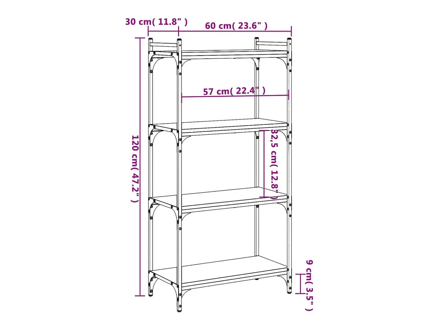 Librería 4 estantes madera ingeniería gris Sonoma 60x30x120 cm