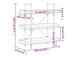 Librería 3 estantes madera ingeniería roble humo 100x33x108,5cm