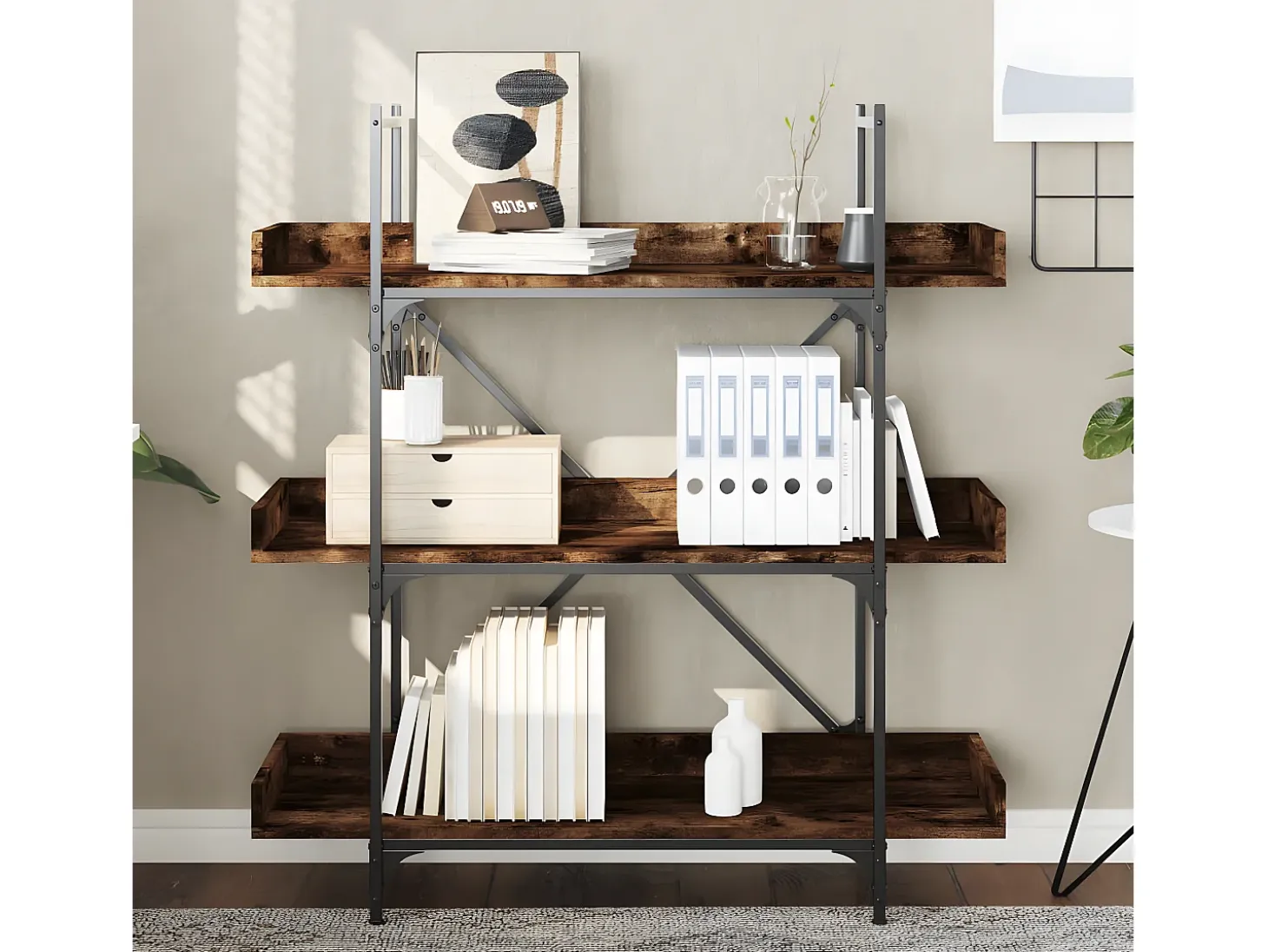 Librería 3 estantes madera ingeniería roble humo 100x33x108,5cm