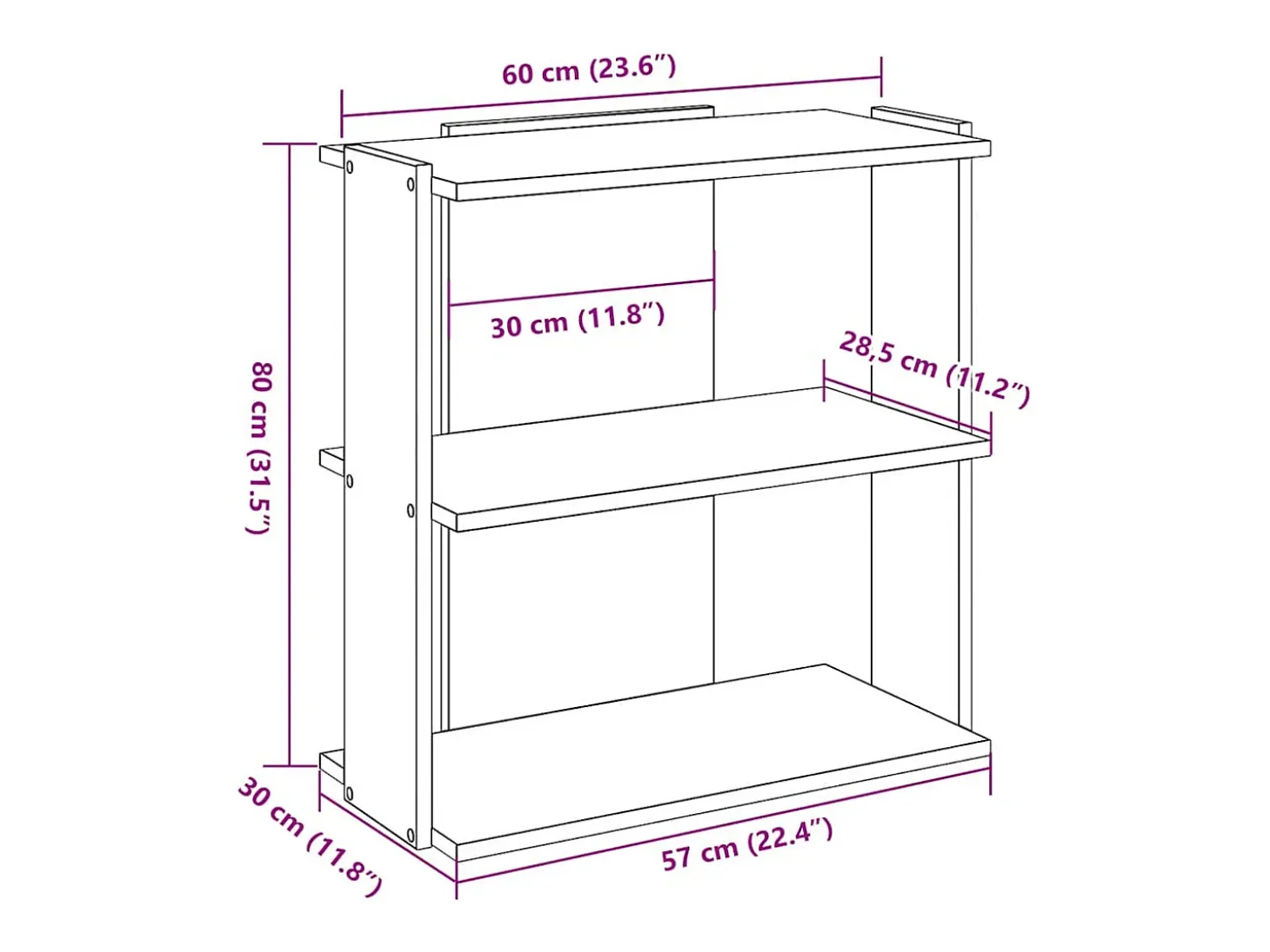 Librería 3 estantes madera ingeniería gris sonoma 60x30x80 cm
