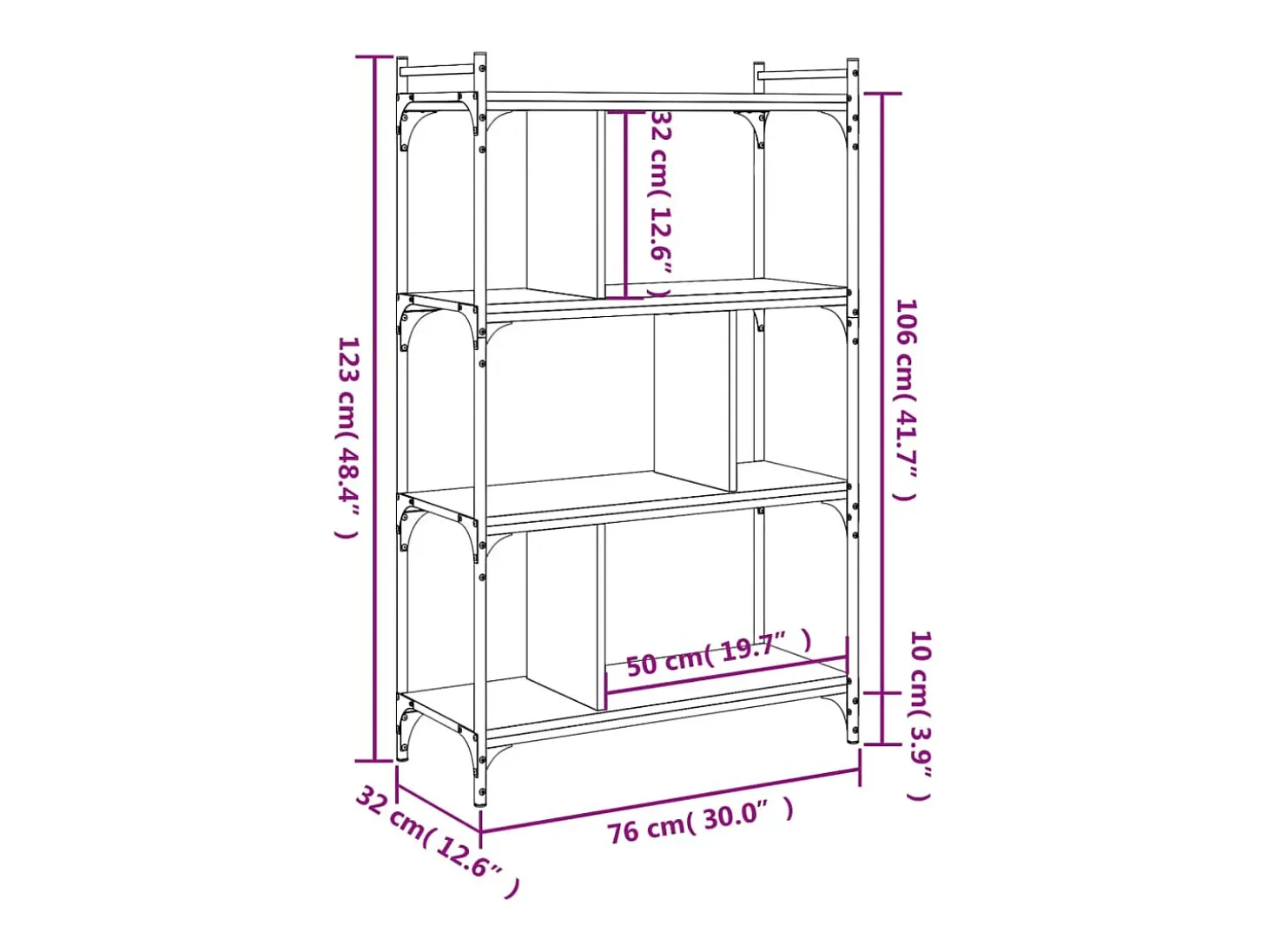 Librería 4 estantes madera ingeniería gris Sonoma 76x32x123 cm