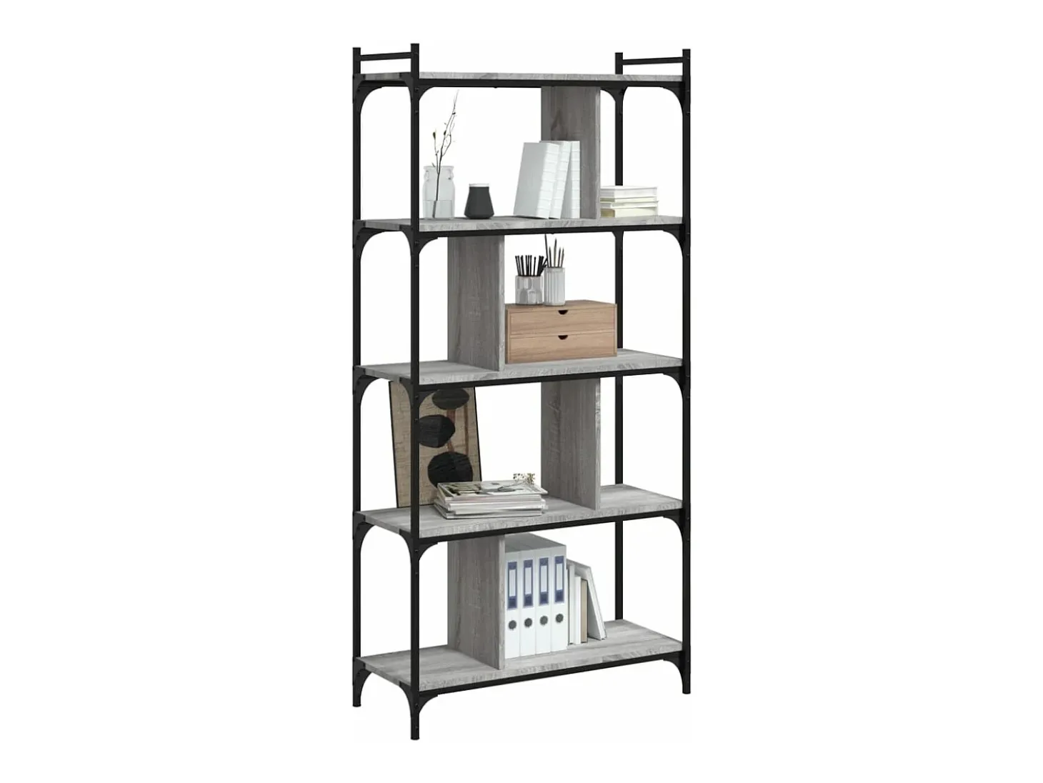 Librería 5 estantes madera ingeniería gris Sonoma 76x32x158 cm
