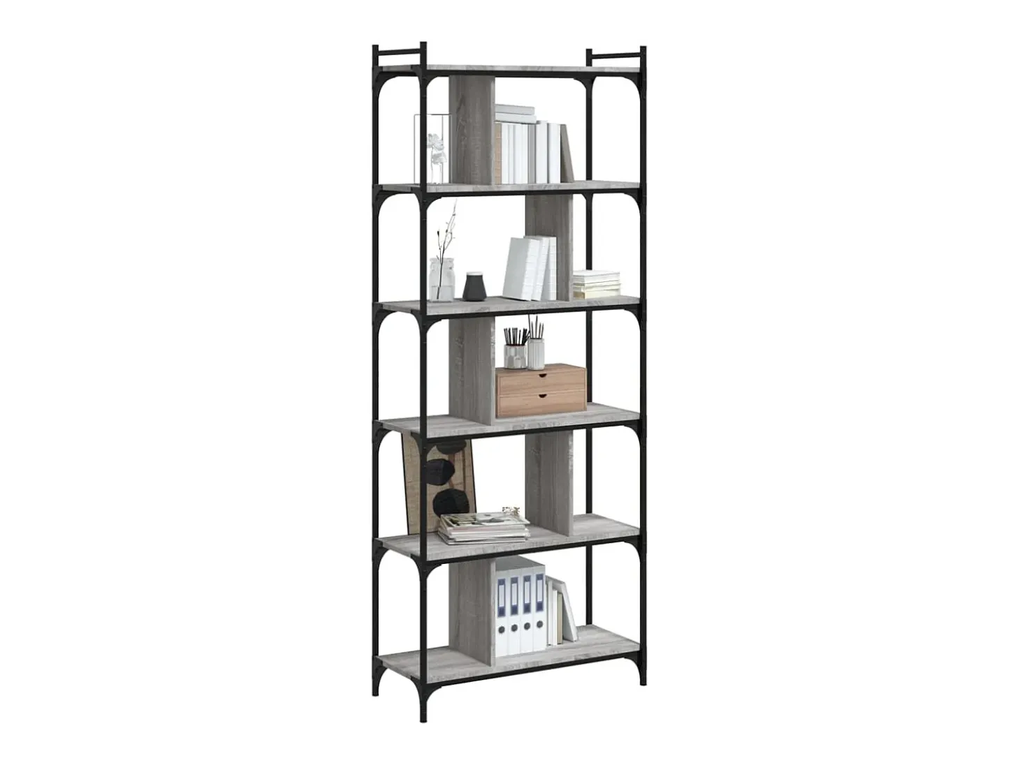 Librería 6 estantes madera ingeniería gris Sonoma 76x32x192 cm