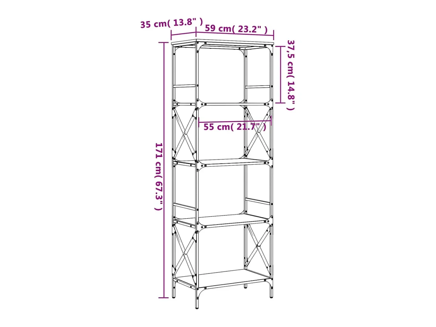 Librería 5 estantes madera ingeniería roble marrón 59x35x171cm