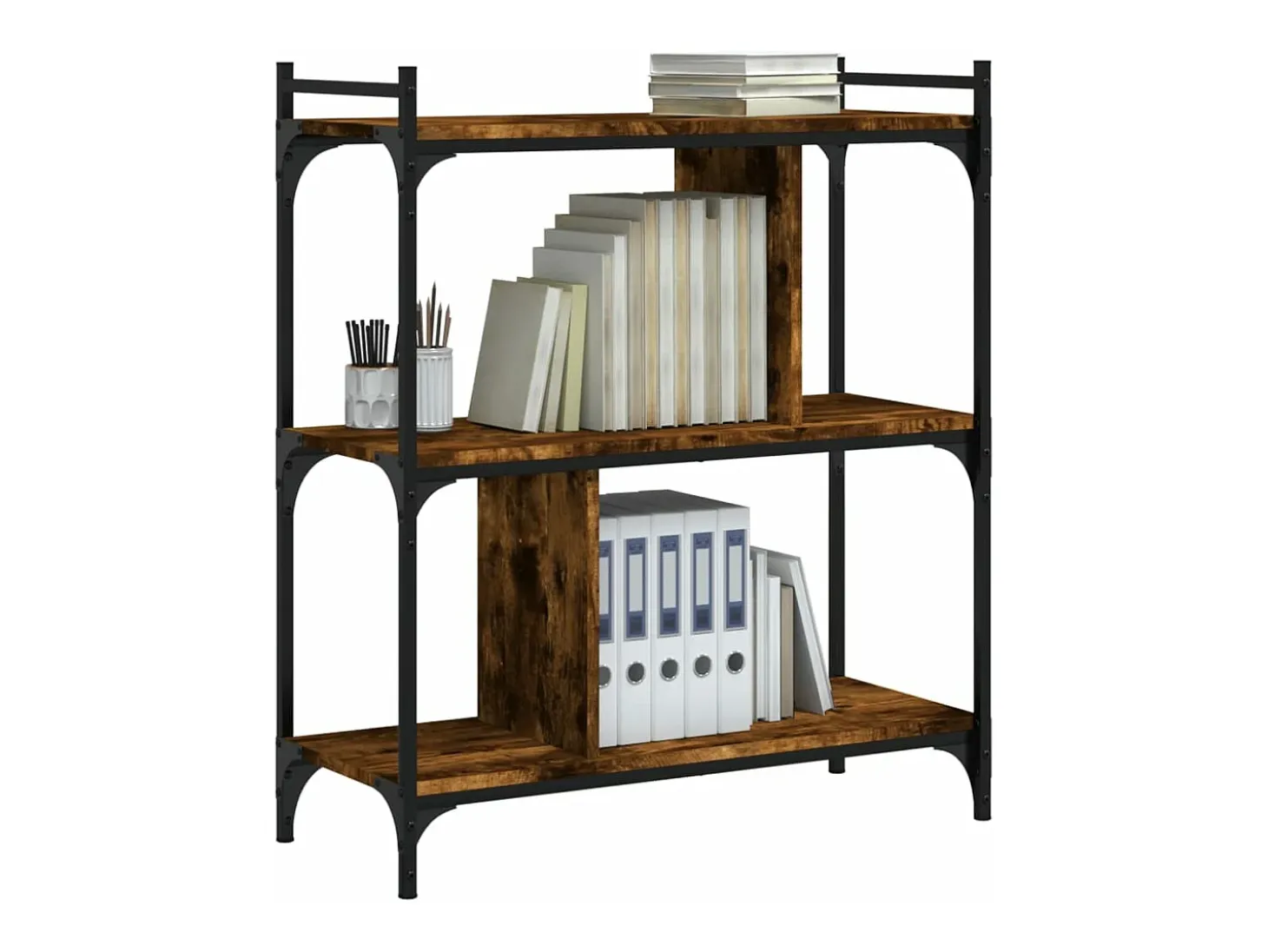 Librería 3 estantes madera ingeniería roble ahumado 76x32x88 cm