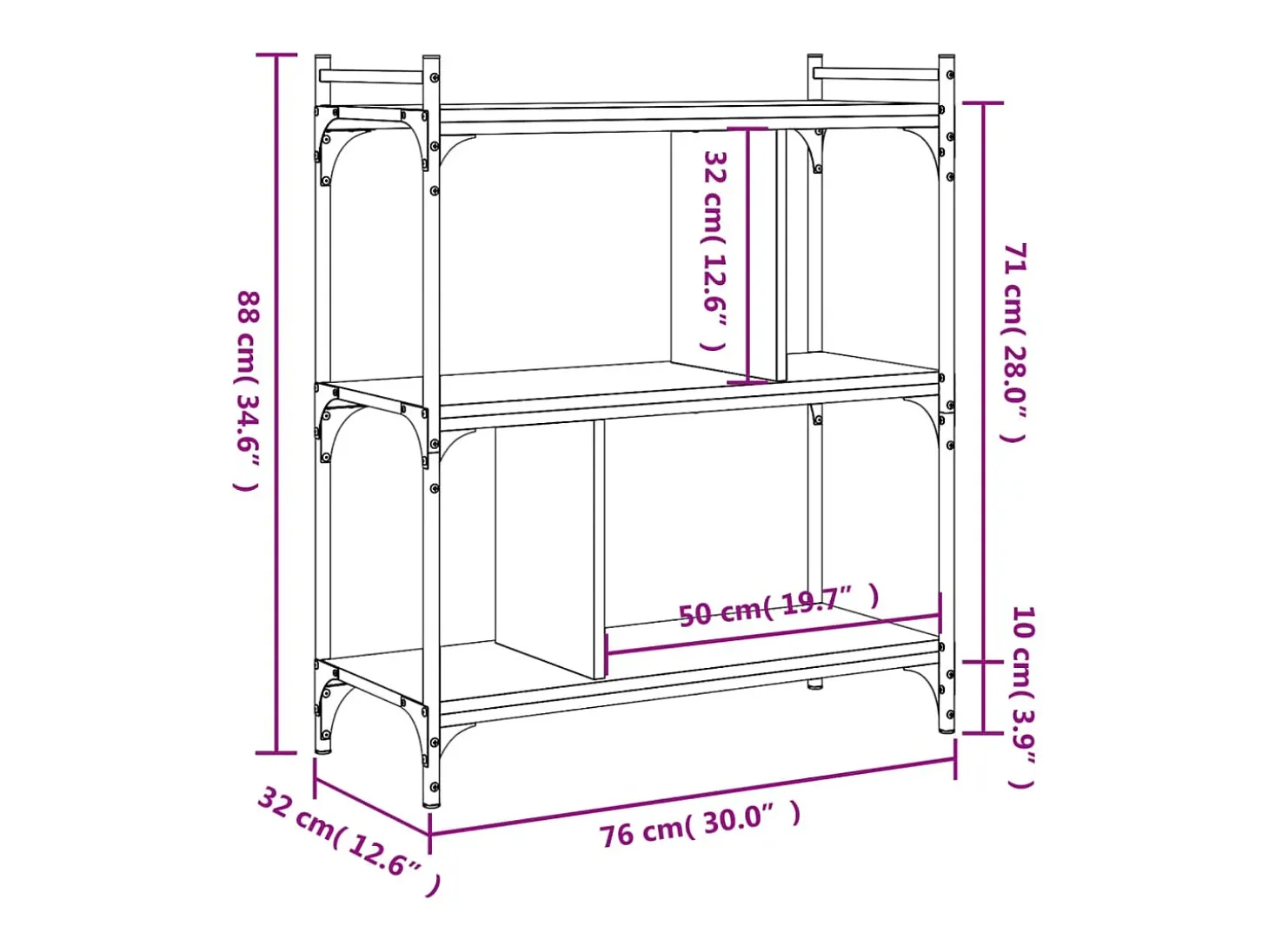 Librería 3 estantes madera ingeniería roble ahumado 76x32x88 cm