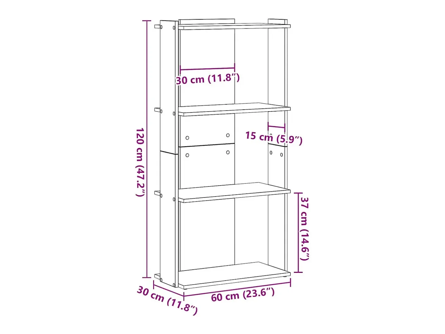 Librería 3 estantes madera ingeniería gris Sonoma 60x30x120 cm