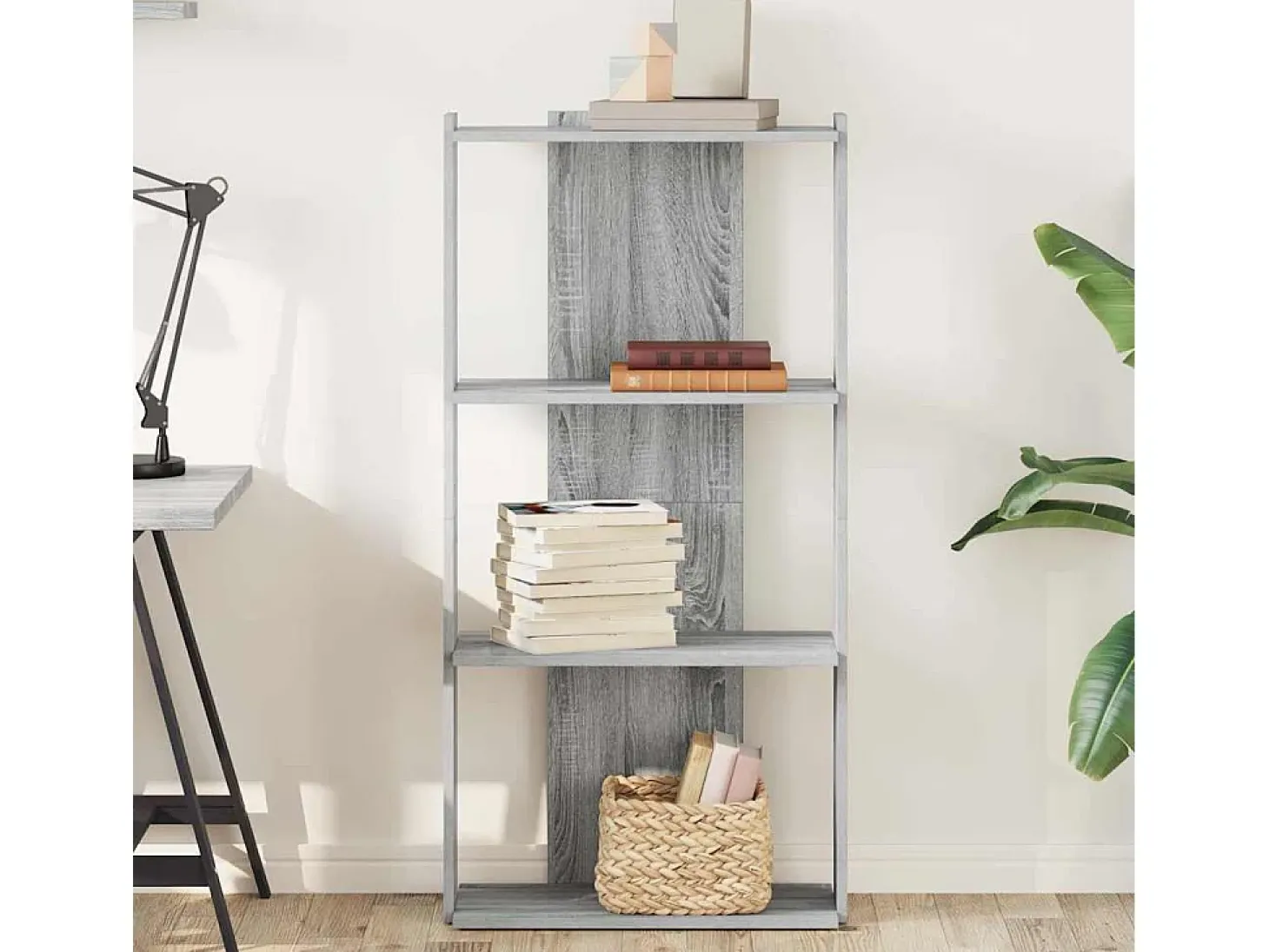 Librería 3 estantes madera ingeniería gris Sonoma 60x30x120 cm