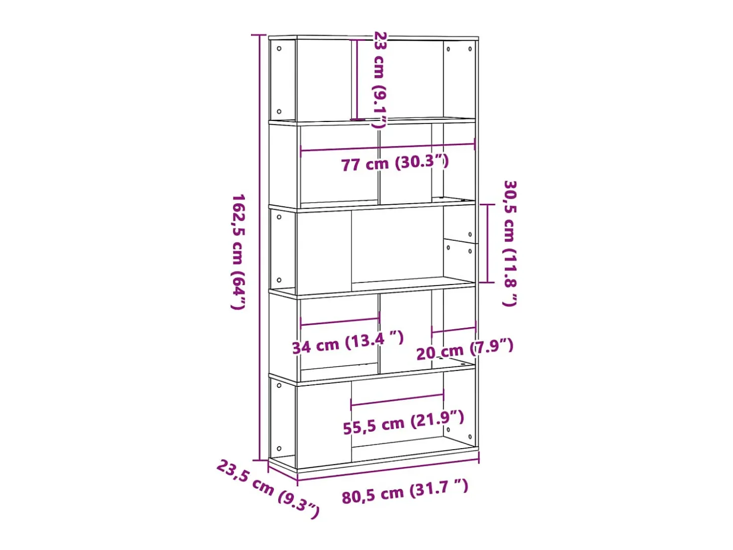 Librería 5 niveles madera ingeniería negra 80,5x23,5x162,5 cm