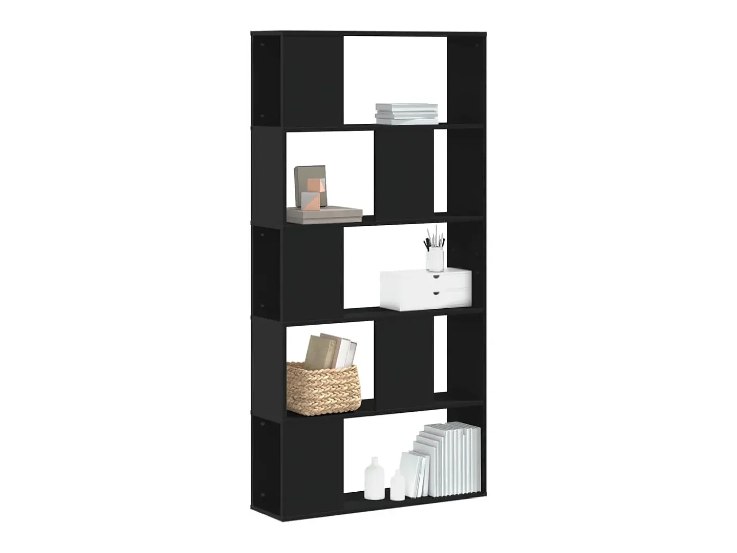 Librería 5 niveles madera ingeniería negra 80,5x23,5x162,5 cm