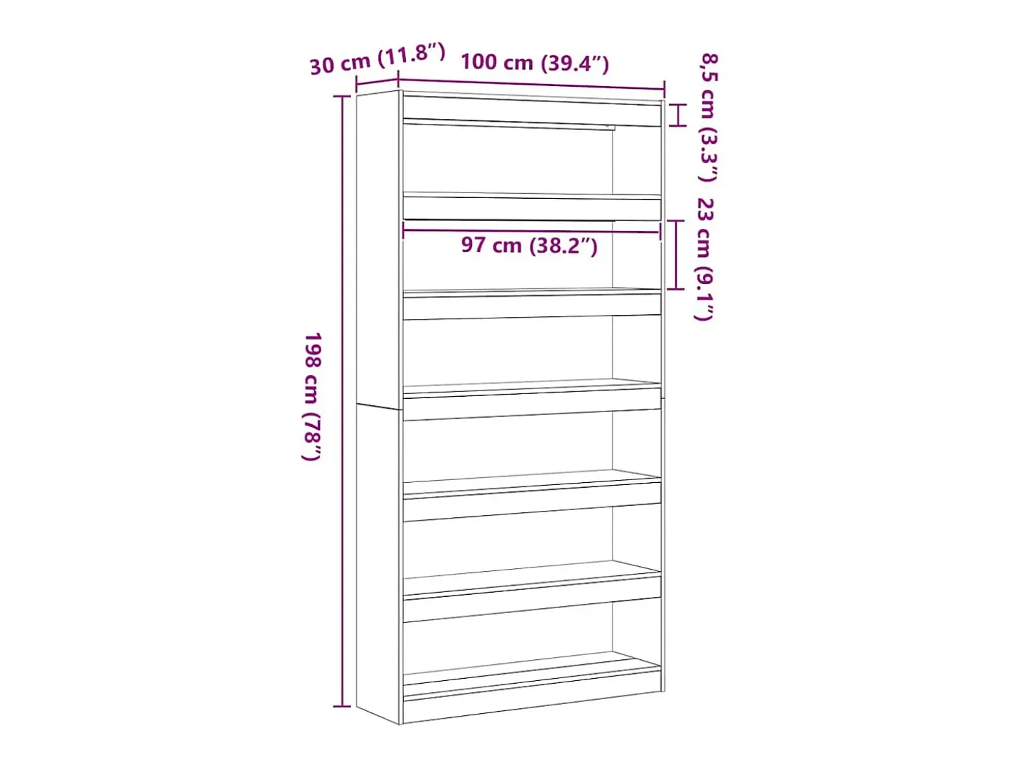 Librería Blanca de Madera de Ingeniería 100 x 30 x 198 cm Estante