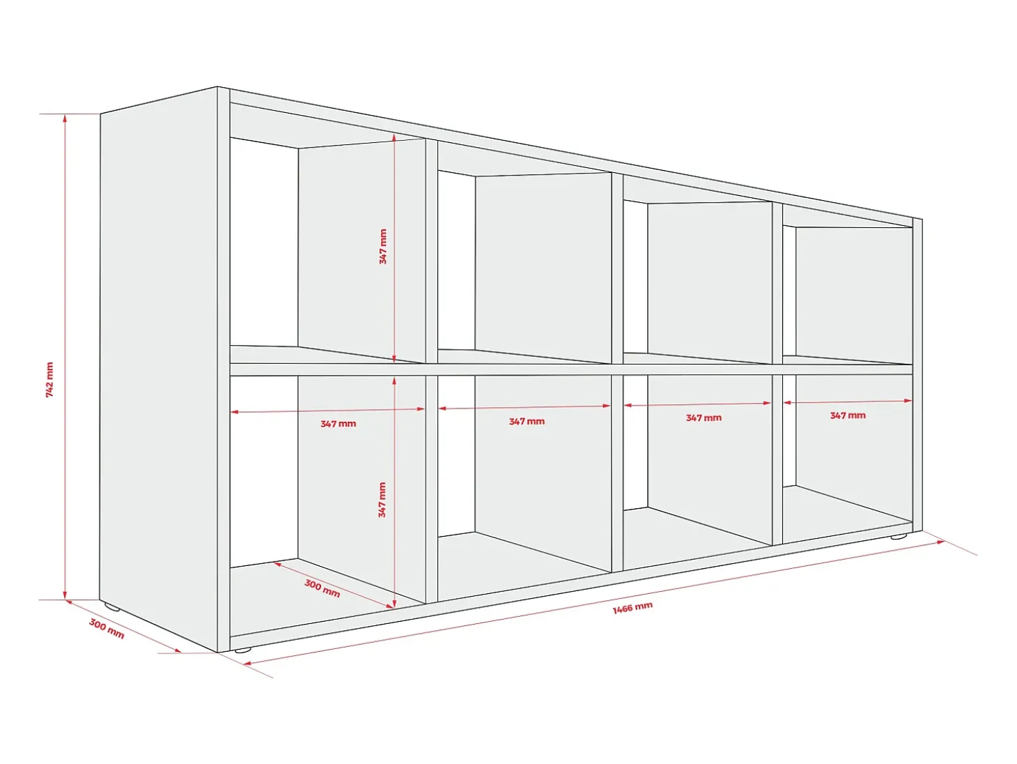 Librería con 8 compartimentos – color: aloe verde – 147 × 74 × 30 cm, vertical u horizontal