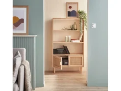 Librería con caña y efecto madera, 3 niveles y 2 puertas natural