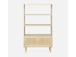 Librería con caña y efecto madera, 3 niveles y 2 puertas natural