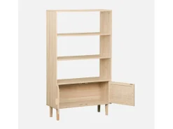 Librería con caña y efecto madera, 3 niveles y 2 puertas natural