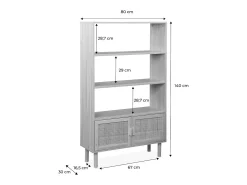 Librería con caña y efecto madera, 3 niveles y 2 puertas natural