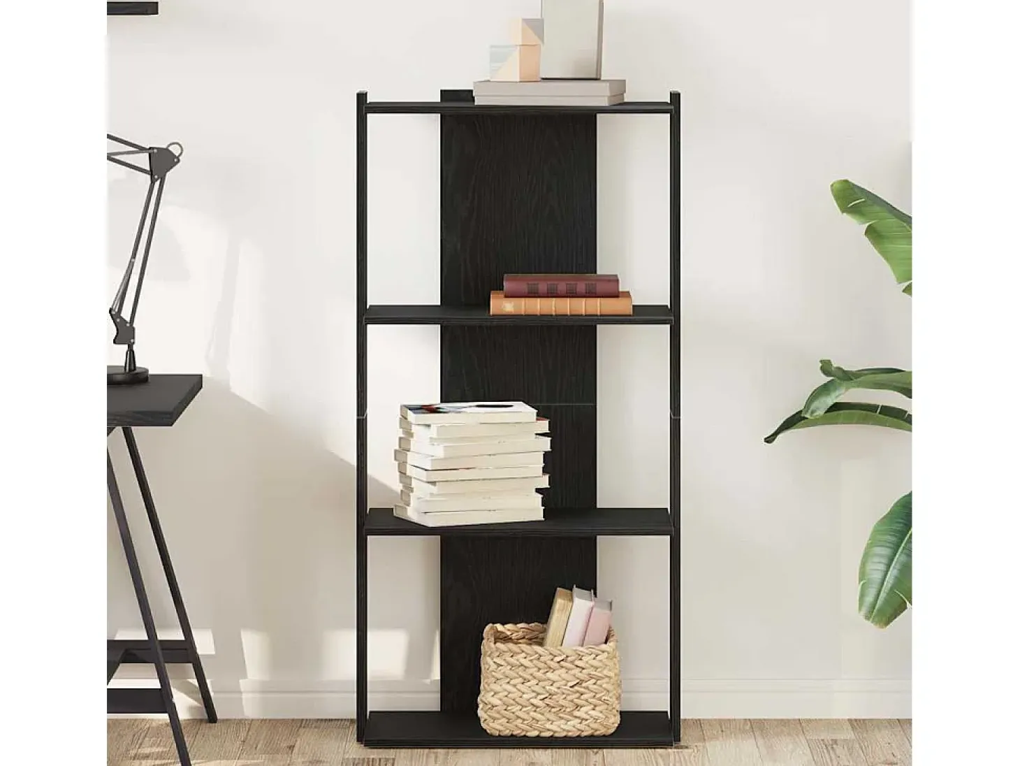 Librería de 3 estantes madera de ingeniería negro 60x30x120 cm