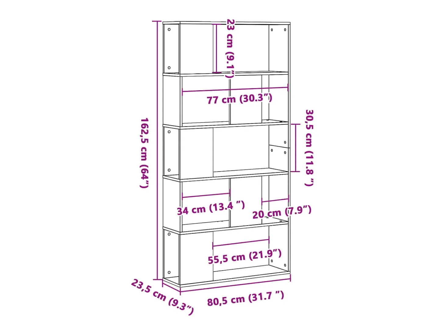 Librería de 5 estantes madera ingeniería roble ahumado