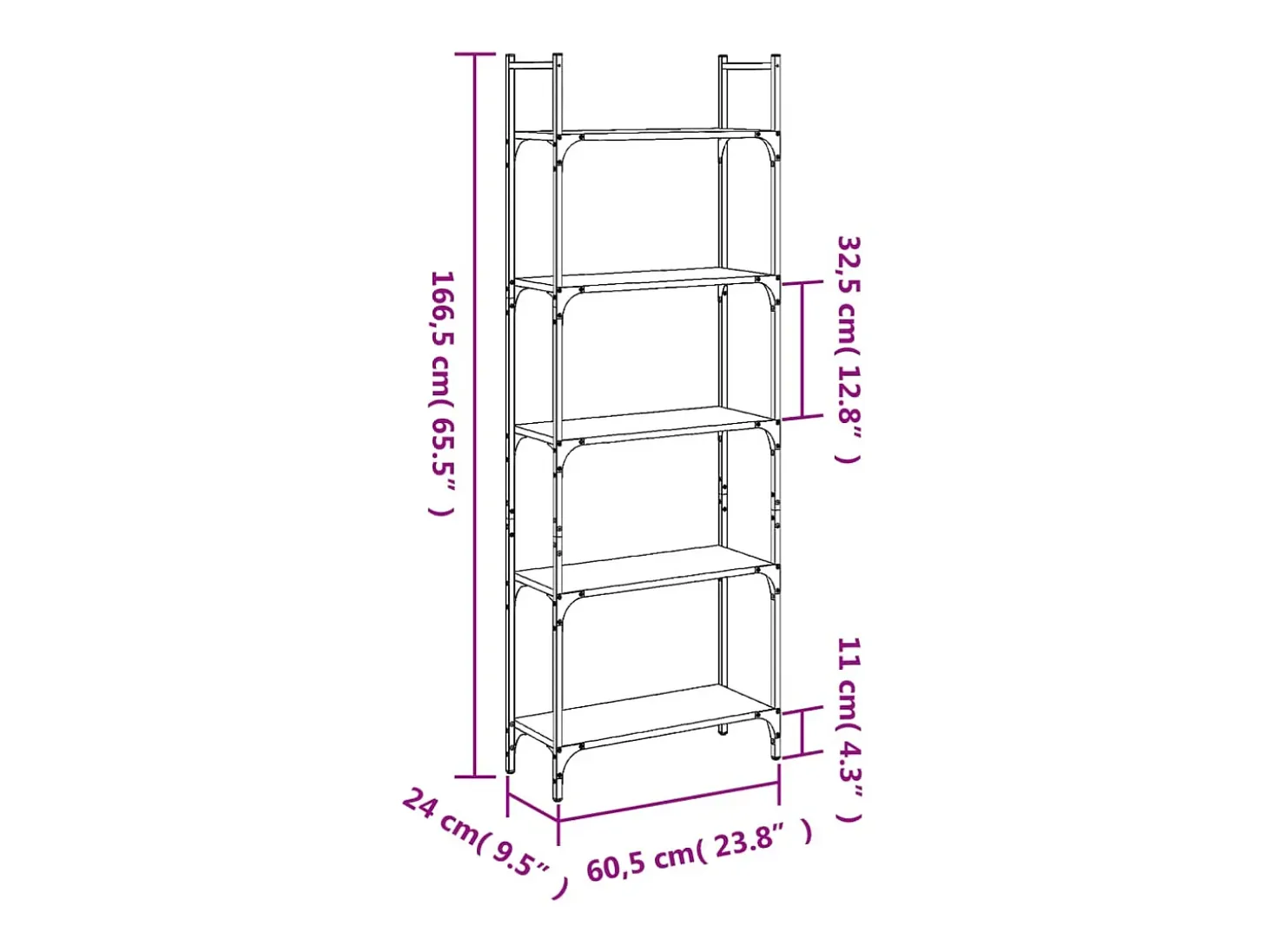 Librería de 5 estantes madera roble marrón 60,5x24x166,5 cm