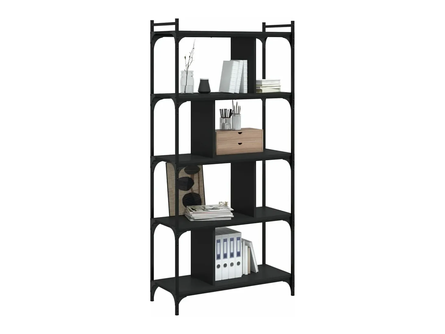 Librería de 5 estantes madera de ingeniería negro 76x32x158 cm