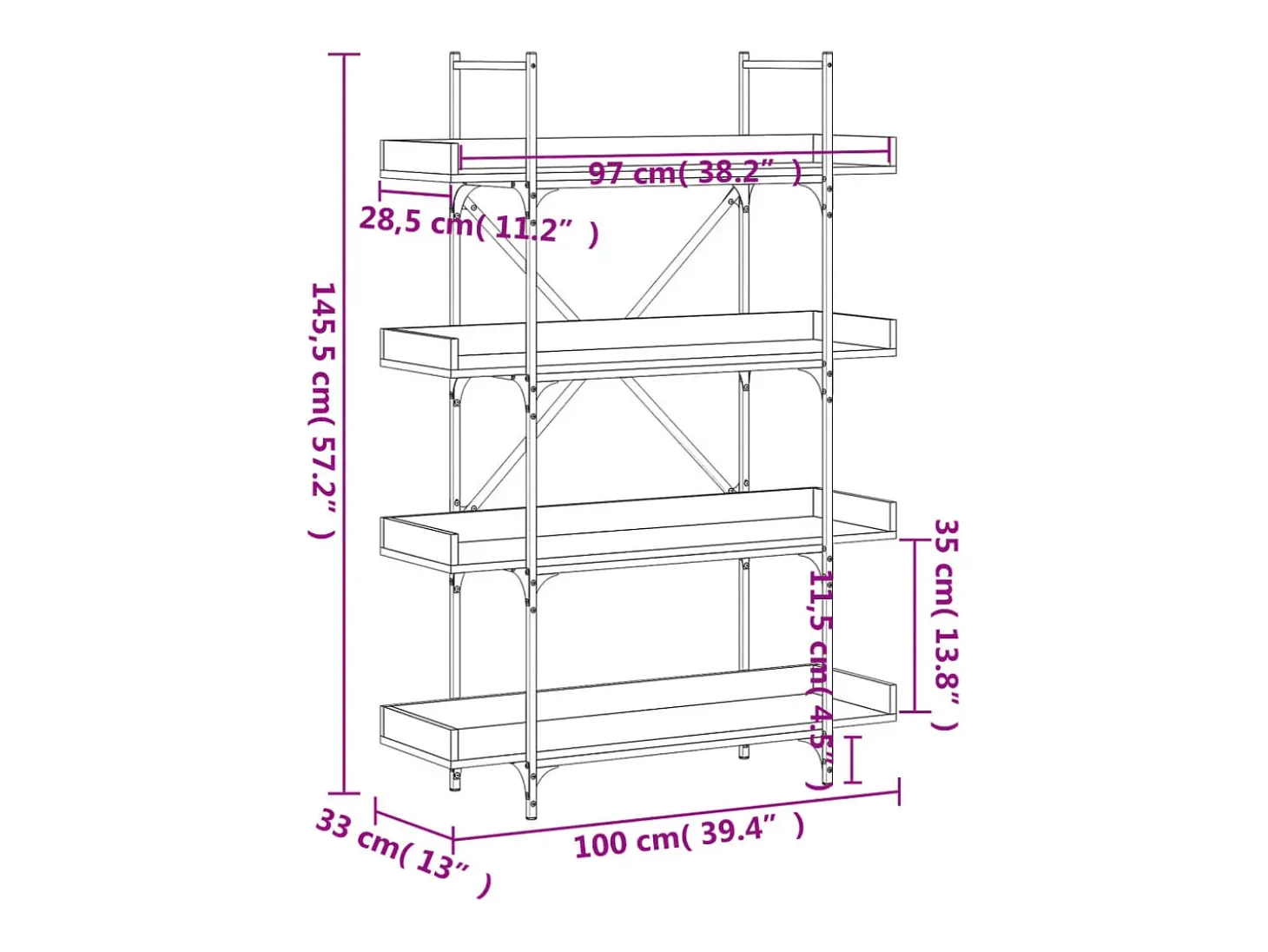 Librería de 4 estantes madera ingeniería marrón 100x33x145,5 cm